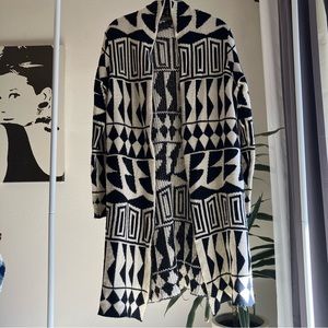 Long Knit Sweater with Bold Geometric Design